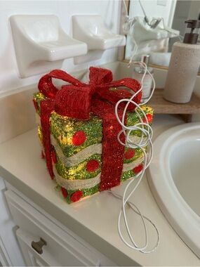 Christmas Gift Box Festive Light-Up Holiday Gift Decor - Red & Green Glitter